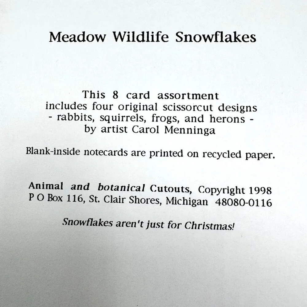 Carol Menninga 8 Blank Greeting Card Set Rabbit Squirrel Frog Heron Snowflake